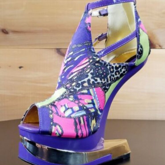 2 Pairs 6" Heel less wedge Shoes 1 Blue 1 Purple Size 6 Brand NEW - Picture 15 of 16